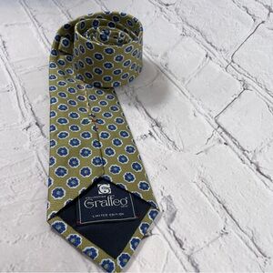 Graffeo Sicily Limited Edition Green Blue Floral Print Silk Tie